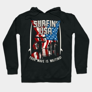 surfing usa with american flag Hoodie